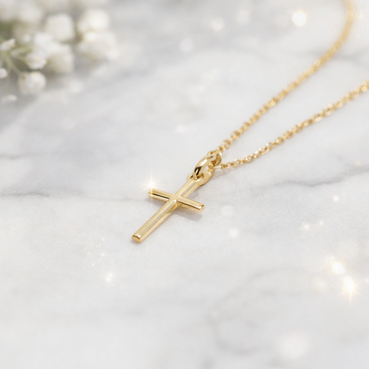 Petit pendentif croix en or jaune massif 18 carats 750/1000 (18K) – Symbole chrétien – Pendentif religieux
