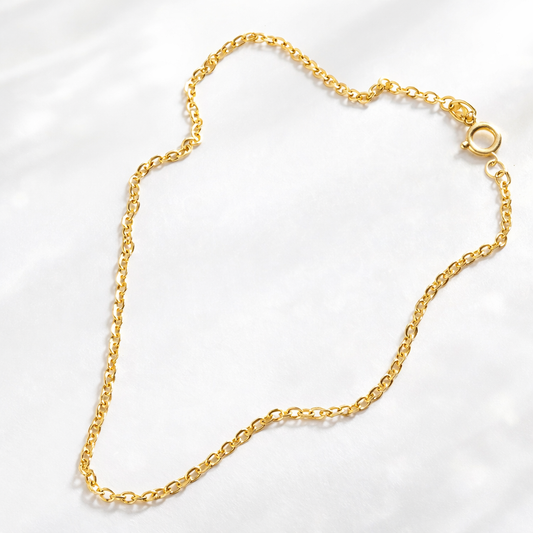 Chaîne de cheville en or jaune massif 18 carats 750/1000 – Maille forçat miroir brillante – Chevillère en or 18K
