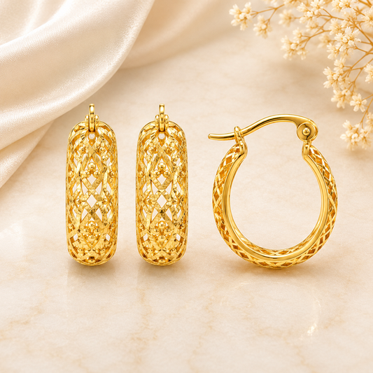 Créoles Savoyardes Ovales Filigranées en Plaqué Or Européen – Boucles d'Oreilles Traditionnelles