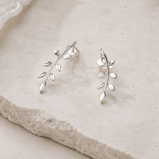 Boucles d'oreilles grimpantes feuilles argent massif 925/1000 – Motif végétal vigne