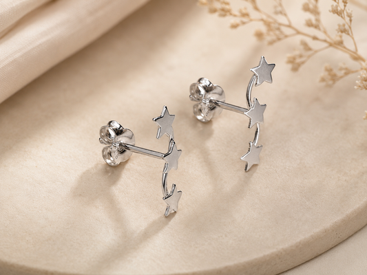 Boucles d'oreilles étoiles en argent massif 925/1000 – Trio d'étoiles
