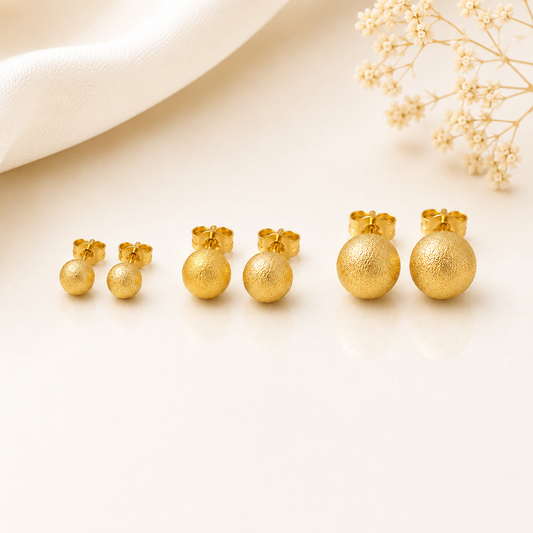Boucles d'oreilles boule satinée en or jaune massif 18 carats 750/100