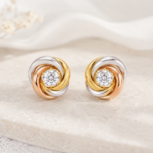 Boucles d'oreilles 3 ors 18 carats 750/1000 avec oxyde de zirconium