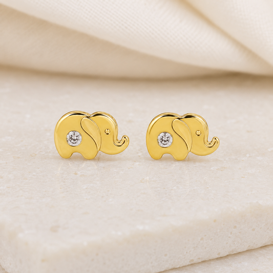 Boucles d'oreilles en or jaune massif 18 carats 750/1000 éléphant serti de zirconium