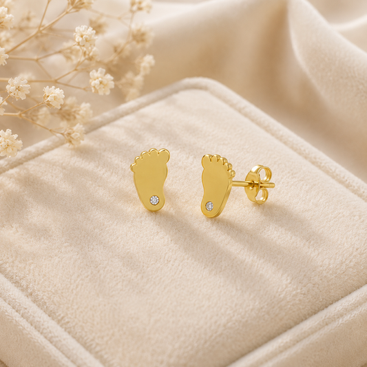 Boucles d'oreilles pieds de bébé en or jaune massif 18 carats 750/1000