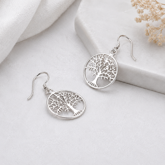 Boucles d'oreilles pendantes arbre de vie en argent massif 925/1000