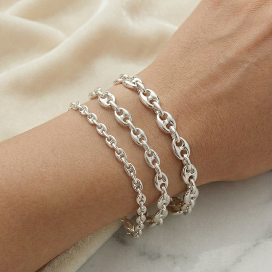 Bracelet maille grain de café en argent massif 925/1000 – Bracelet gourmette grain de café