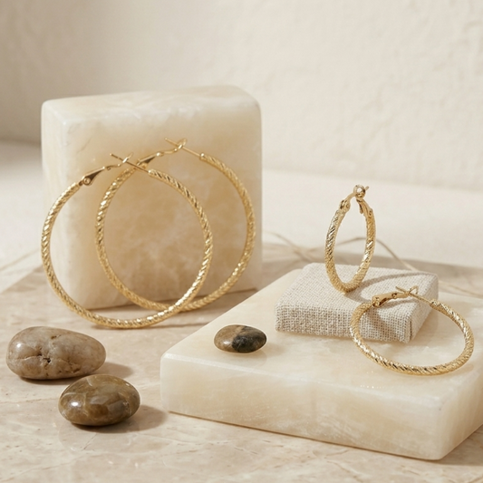 Créoles ciselées en Plaqué Or Européen – Boucles d'oreilles créoles fil 2 mm