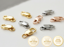 Charger l'image dans la galerie, Fermoirs menotte et homard plat en or massif 18K et 9K ainsi qu’en gold filled, disponibles en or jaune, gris et rose, pour création et réparation de bijoux