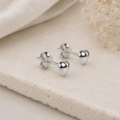 Boucles d'oreilles cœur en argent massif 925/1000 – Cœurs bombés