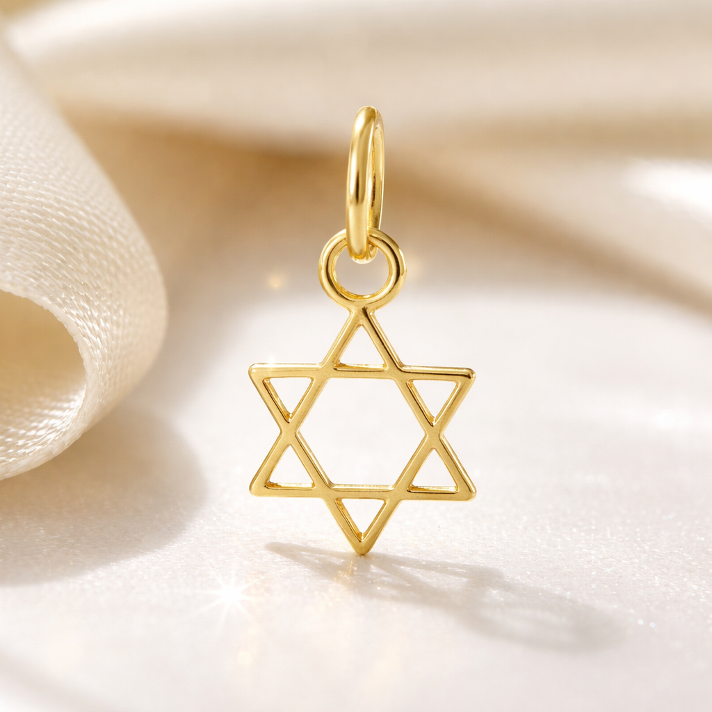 Petit pendentif Étoile de David en or jaune massif 18 carats 750/1000 (18K) – Symbole religieux judaïsme