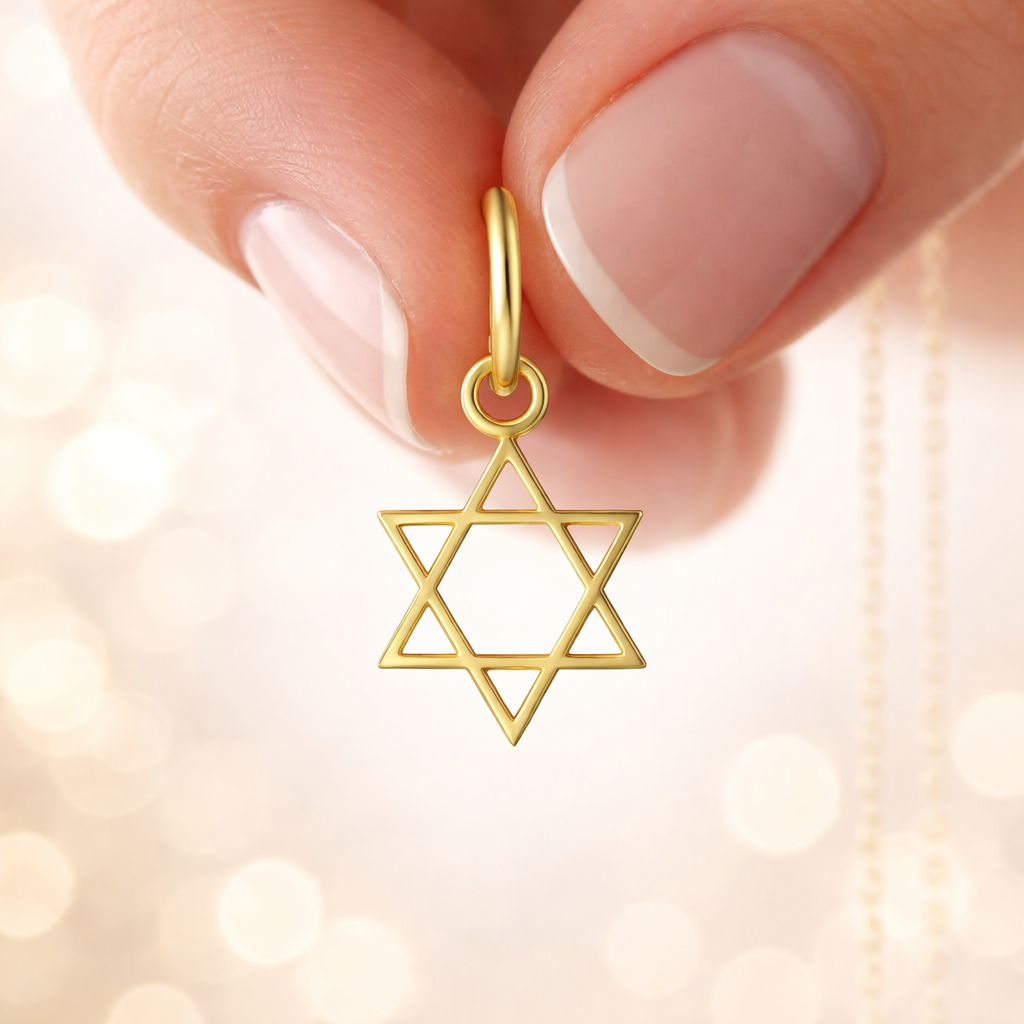 Petit pendentif Étoile de David en or jaune massif 18 carats 750/1000 (18K) – Symbole religieux judaïsme