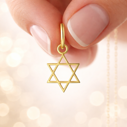 Petit pendentif Étoile de David en or jaune massif 18 carats 750/1000 (18K) – Symbole religieux judaïsme