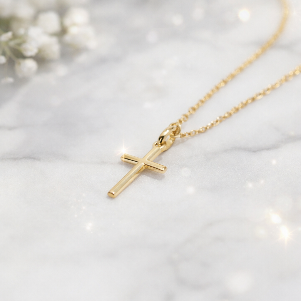 Solid 18K Yellow Gold Cross Pendant 750/1000 18K - with box and gift bag