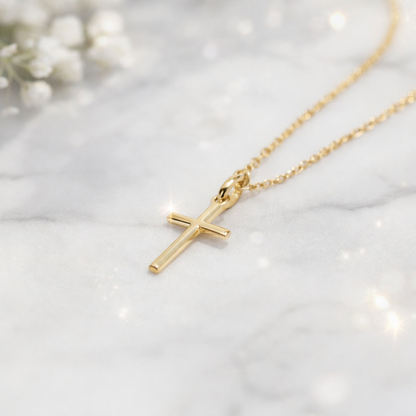 Solid 18K Yellow Gold Cross Pendant 750/1000 18K - with box and gift bag