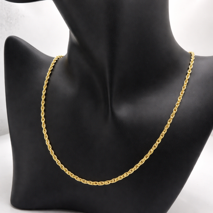 Chaîne corde en plaqué or européen 14K – Maille torsadée – Plaquage épais 3 microns