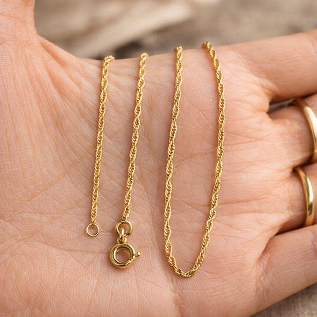 Chaîne corde en plaqué or européen 14K – Maille torsadée – Plaquage épais 3 microns