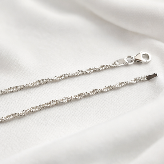 Chaîne maille singapour en argent massif 925/1000 – Collier torsadé effet spirale