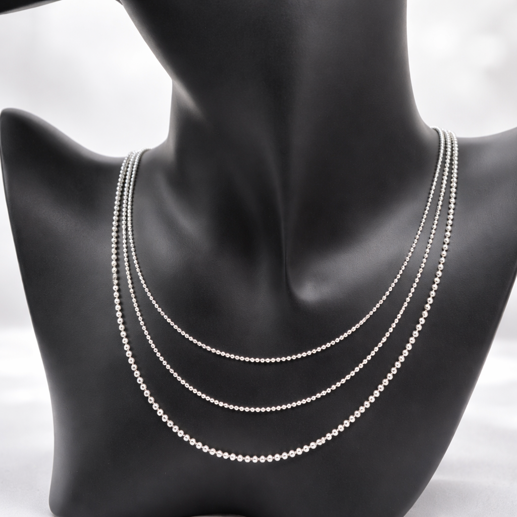 Chaîne maille boule en argent massif 925/1000 – Collier boules serrées argent 925