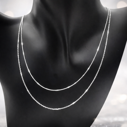 Chaîne maille forçat claire diamantée réglable en argent massif 925/1000 – Collier argent ajustable