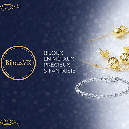 Visuel de marque BijouxVK représentant l’univers de la boutique spécialisée en bijoux en métaux précieux et fantaisie.

