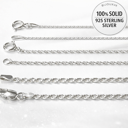 Chaînes maille corde en argent massif 925 présentées en différentes largeurs pour comparer l’épaisseur des mailles.