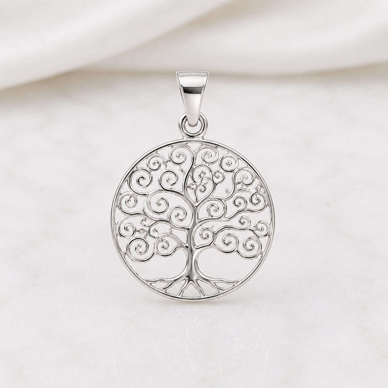 Pendentif Arbre de Vie Filigrané Rond en Argent Massif 925/1000