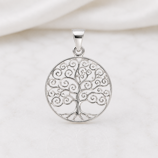 Pendentif Arbre de Vie Filigrané Rond en Argent Massif 925/1000