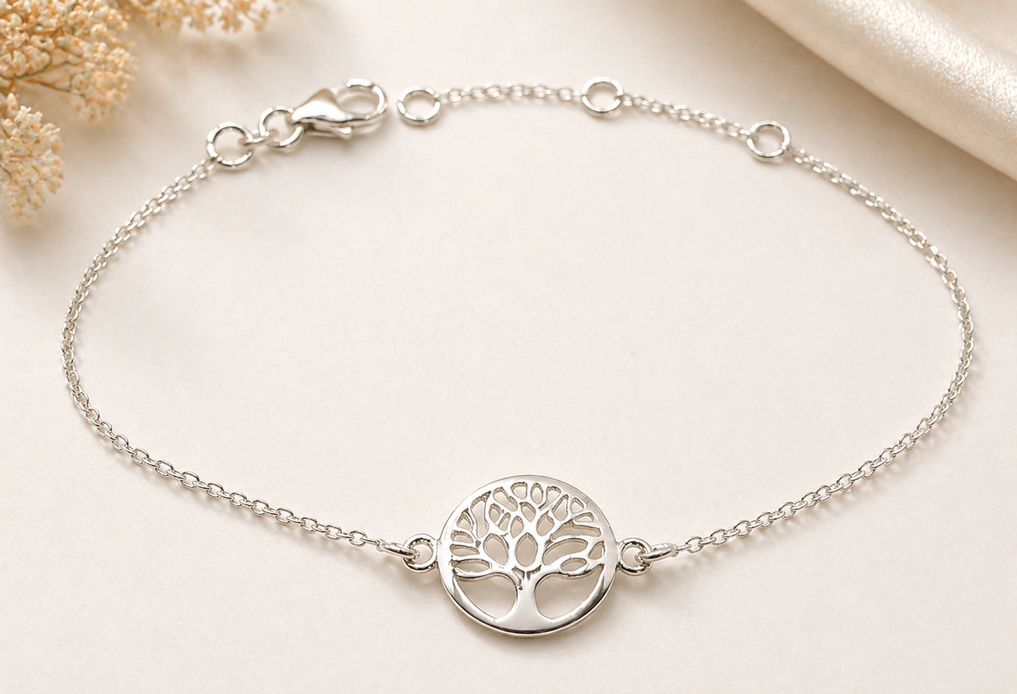 Bracelet arbre de vie en argent massif 925/1000 – Bracelet réglable motif arbre de vie