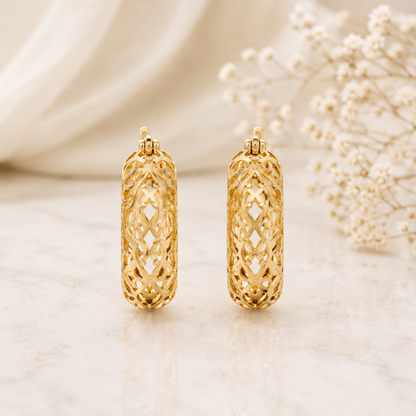 Créoles Savoyardes Ovales Filigranées en Plaqué Or Européen – Boucles d'Oreilles Traditionnelles