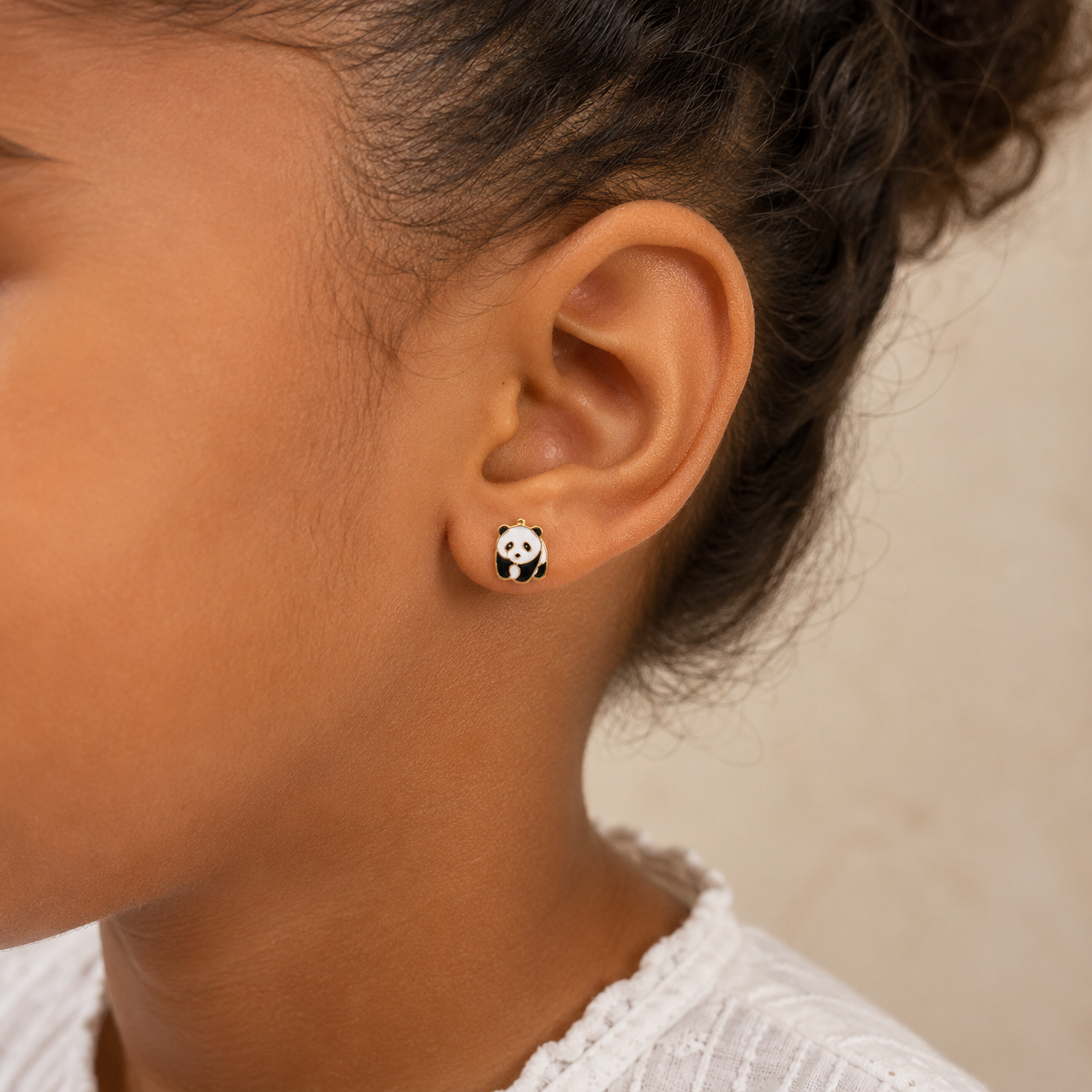 Boucles d'oreilles puces Panda émaillé en Plaqué Or Européen