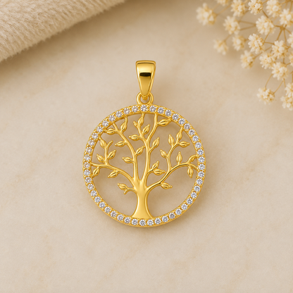 Pendentif Arbre de Vie en Plaqué Or Européen avec Oxydes de Zirconium