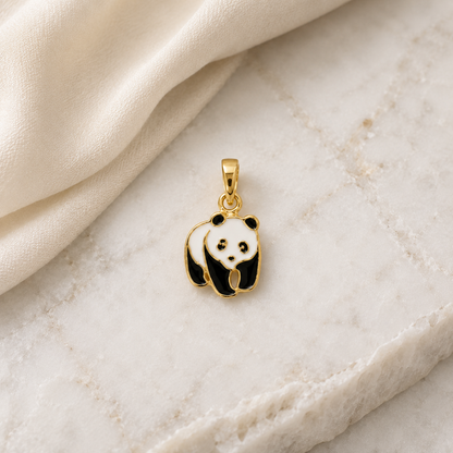 Pendentif Panda Émaillé en Plaqué Or Européen
