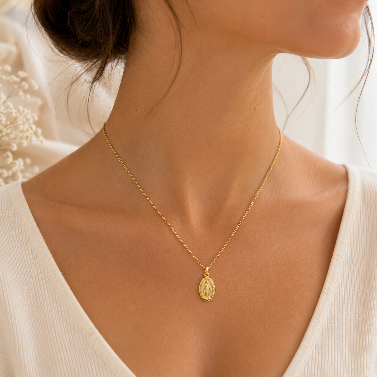 Médaille Vierge Miraculeuse en Plaqué Or Européen – Médaille Religieuse Catholique