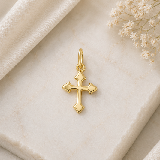 Pendentif Croix Veritas Lisse en Plaqué Or Européen – Croix Religieuse