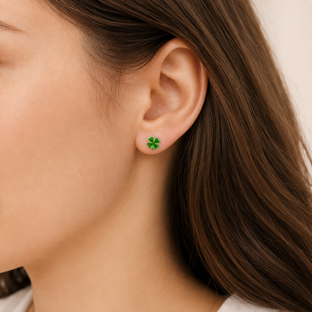 Boucles d'oreilles trèfle à 4 feuilles en argent massif 925 – Symbole de chance