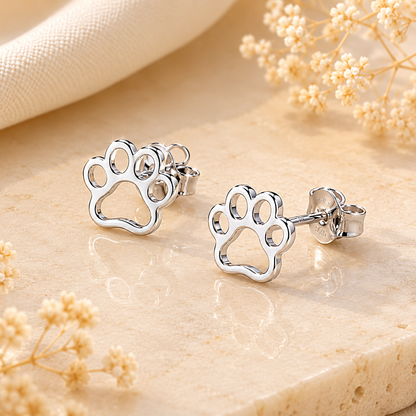 Boucles d'oreilles patte de chien/ chat en argent massif 925/1000 - Motif empreinte animale