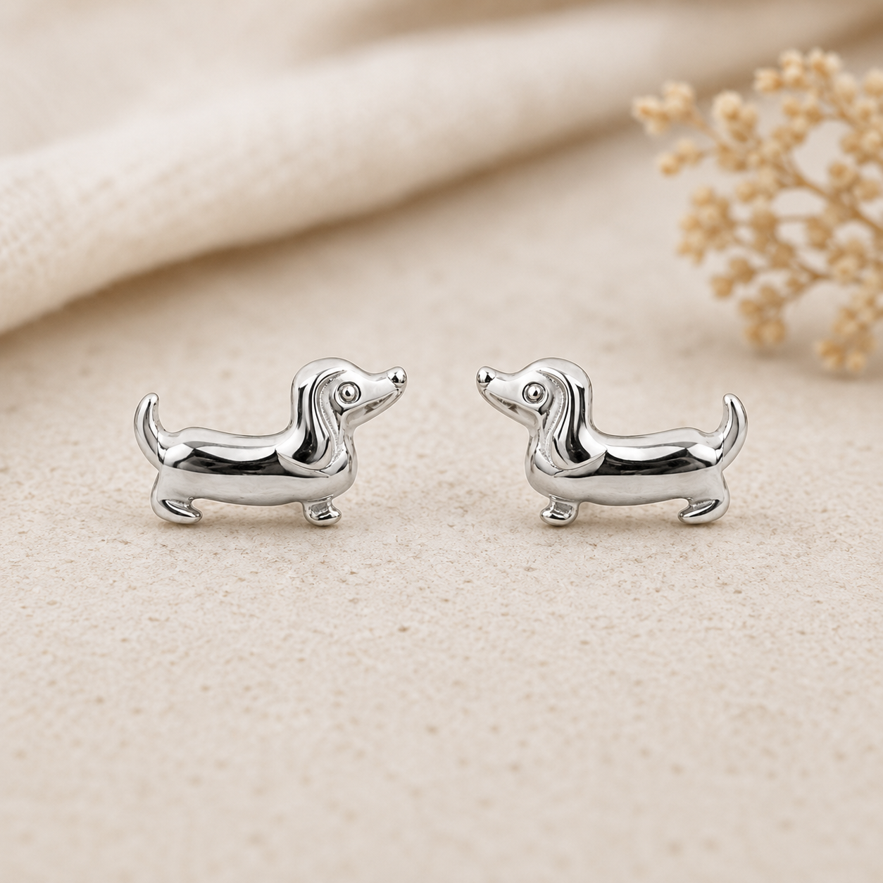 Boucles d'oreilles teckel en argent massif 925/1000 – Chien miniature