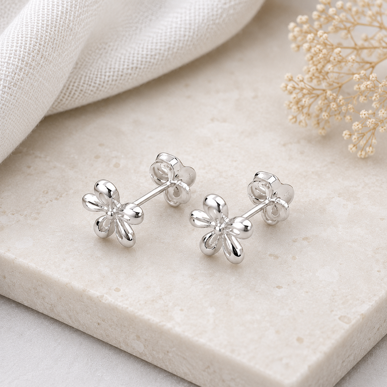 Boucles d'oreilles fleur en argent massif 925/1000