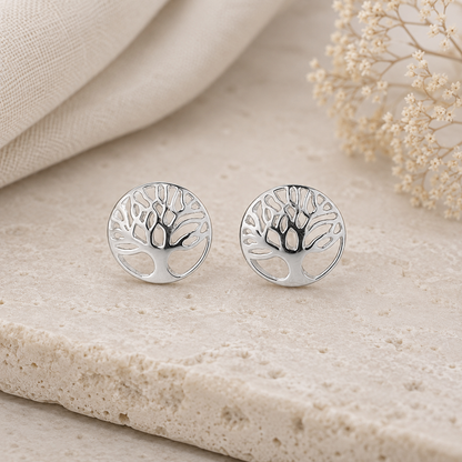 Boucles d'oreilles arbre de vie en argent massif 925/1000 – Puces arbre de vie