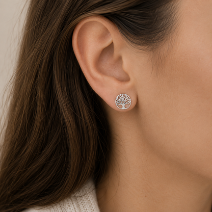 Boucles d'oreilles arbre de vie en argent massif 925/1000 – Puces arbre de vie