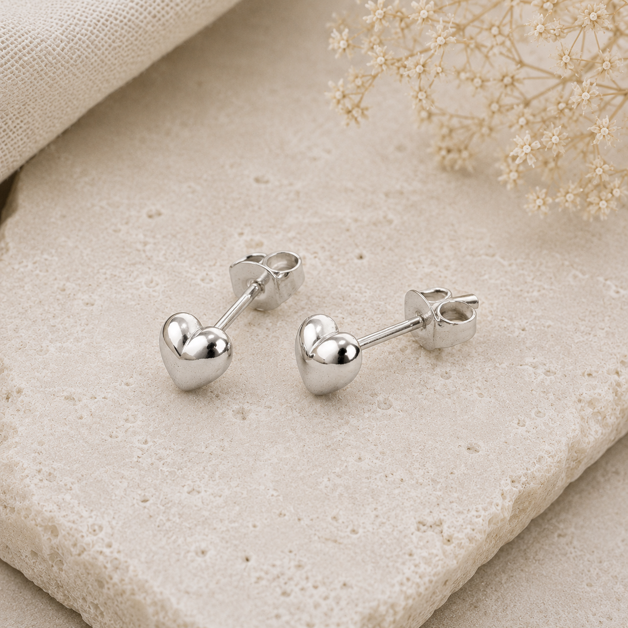 Boucles d'oreilles cœur en argent massif 925/1000 – Cœurs bombés