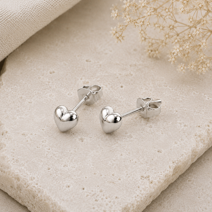 Boucles d'oreilles cœur en argent massif 925/1000 – Cœurs bombés
