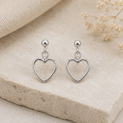 Boucles d'oreilles cœur pendantes en argent massif 925/1000 – Cœur ajouré