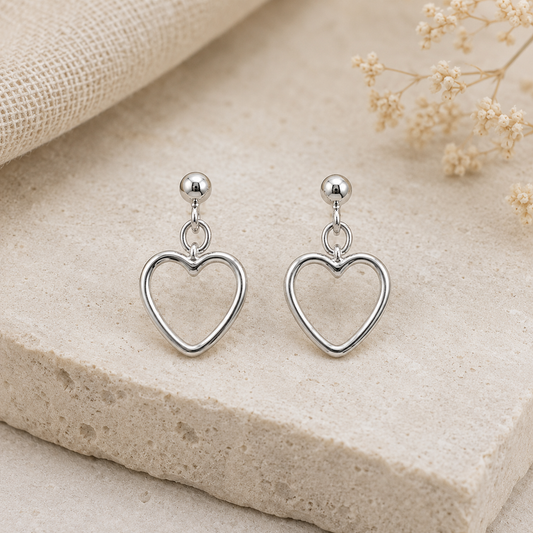 Boucles d'oreilles cœur pendantes en argent massif 925/1000 – Cœur ajouré