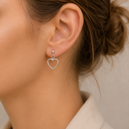 Boucles d'oreilles cœur pendantes en argent massif 925/1000 – Cœur ajouré