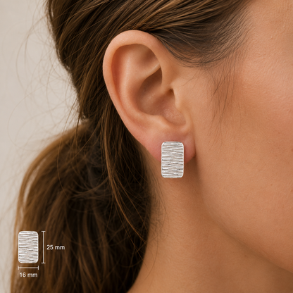 Boucles d'oreilles rectangles ciselés en argent massif 925/1000 rhodié