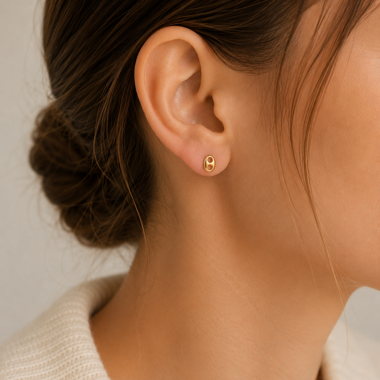 Boucles d'oreilles grain de café en or jaune massif 18 carats 750/1000