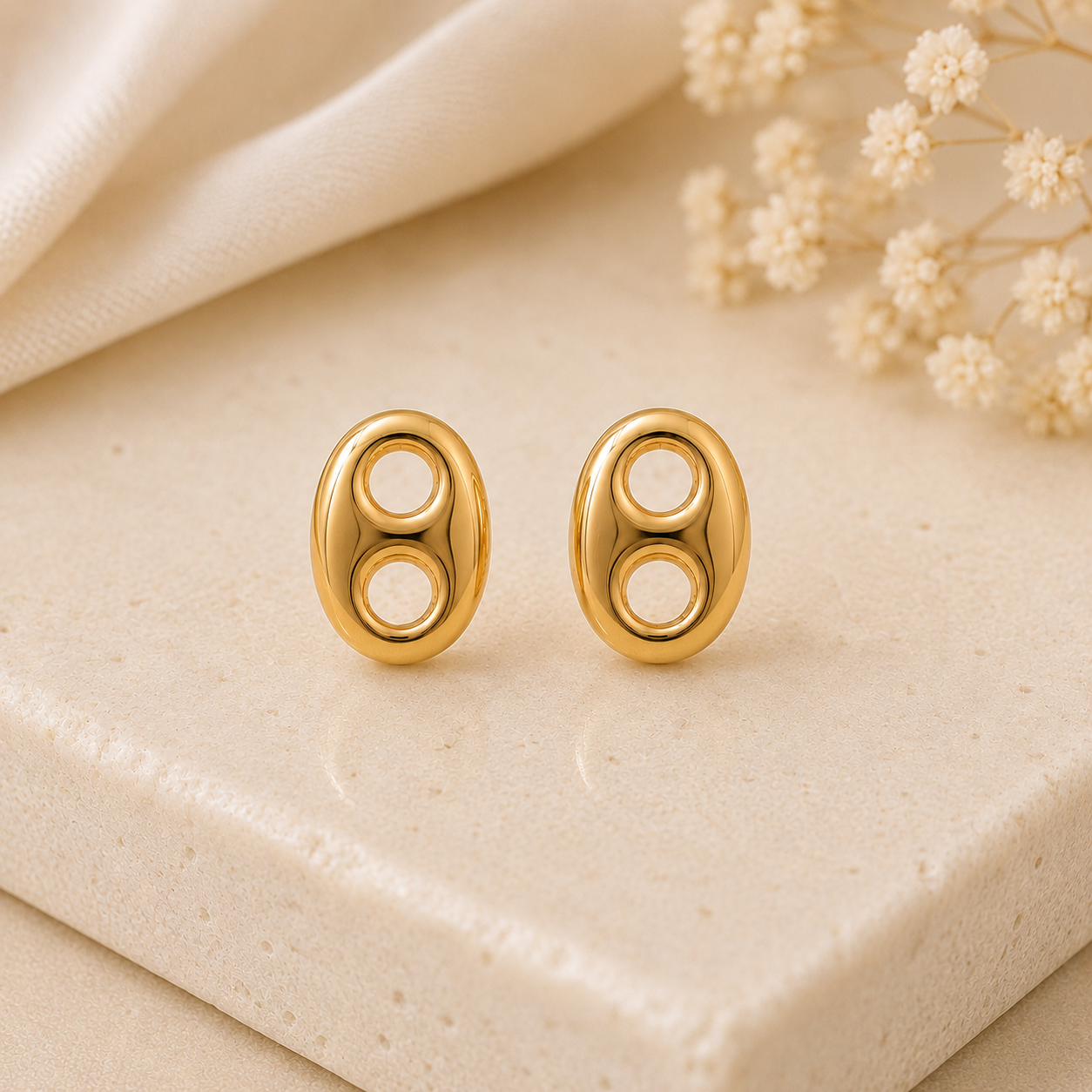 Boucles d'oreilles grain de café en or jaune massif 18 carats 750/1000