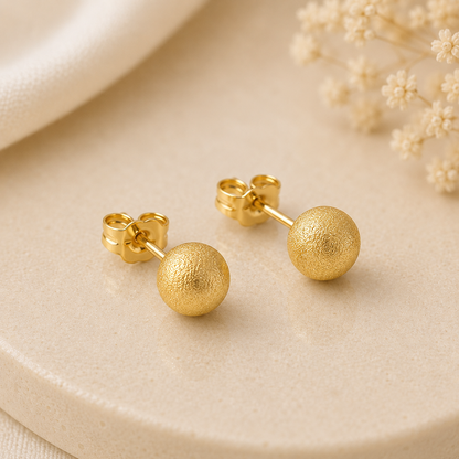 Boucles d'oreilles boule satinée en or jaune massif 18 carats 750/100